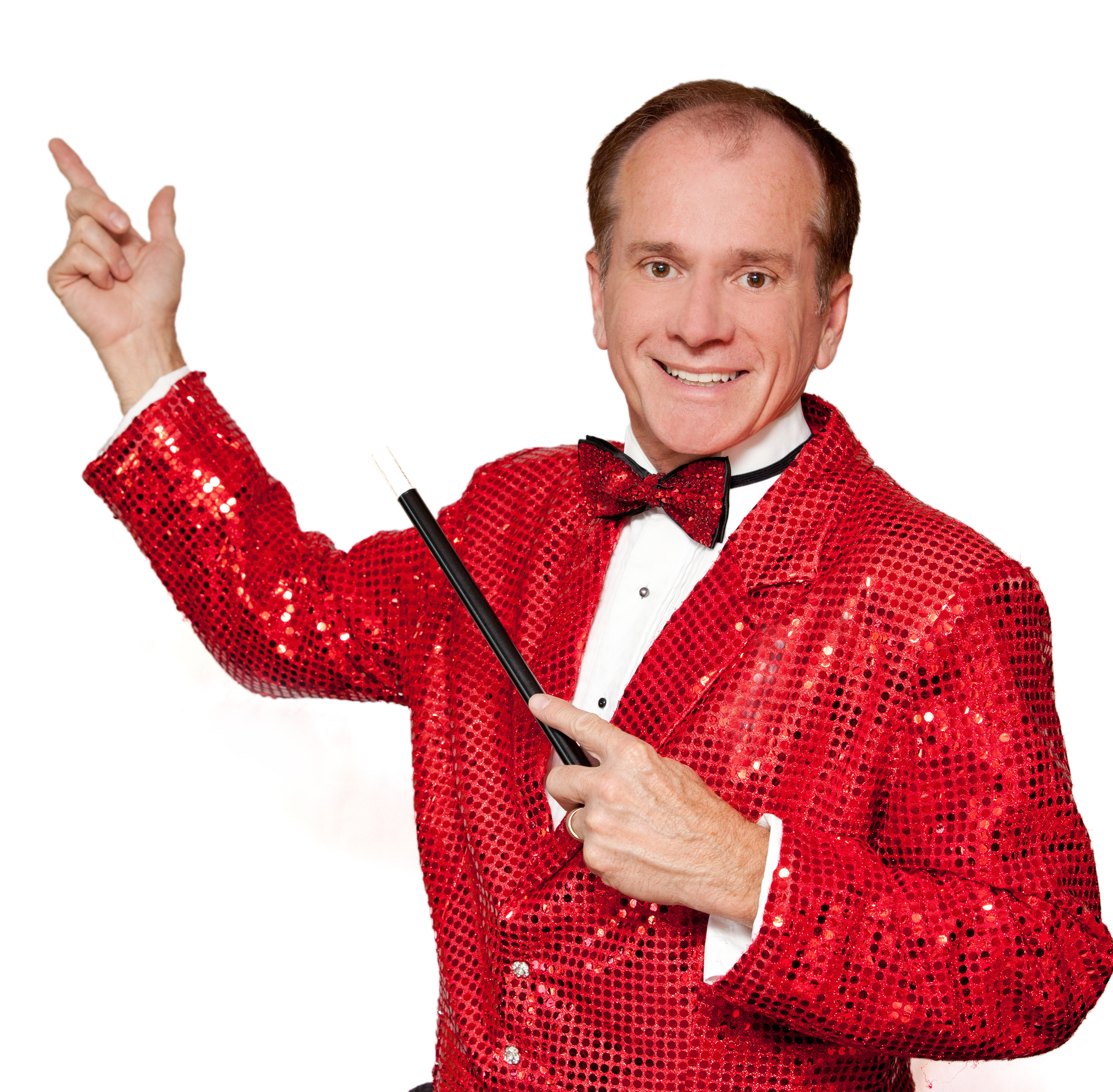 Photo of Calvin's Magic, Calvin wearing a shiny red suit